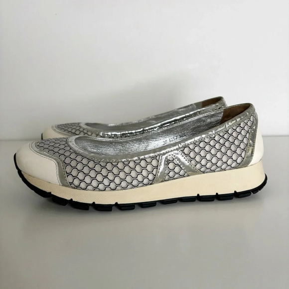 Prada Sport Ballet Shoes Trainers Metallic Mesh Patent Leather Size 36.5 Vintage - Picture 2 of 14